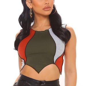 Fashion nova color block cropped stitched shirt